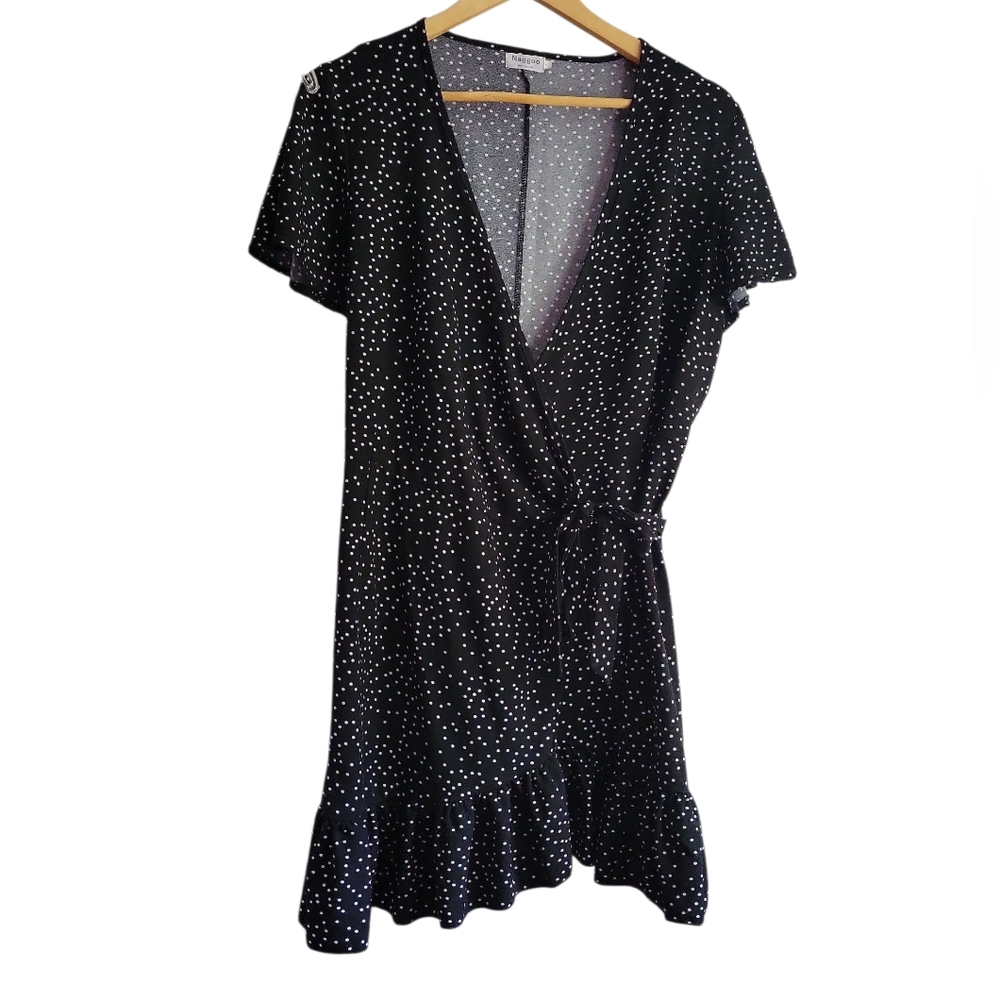 Black Polka Dot Mini Wrap Dress